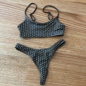 Frankie's Bikinis Polka Dot Bikini in Brown and White